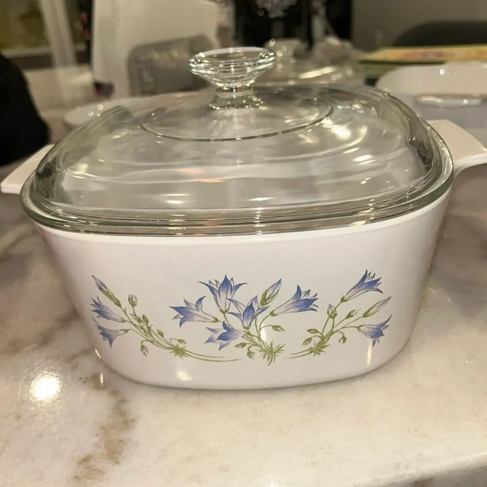 Vintage Corningware Blue Dusk Bells Casserole Dish 3 L W/ Pyrex Lid